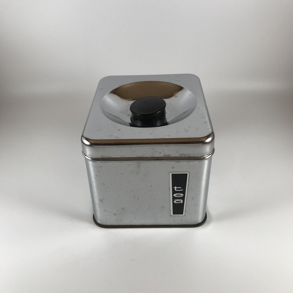 Lincoln Beautyware Chrome Tea Canister Vintage MCM